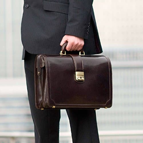 The classic Maxwell Scott lawyer leather satchel with wide opening