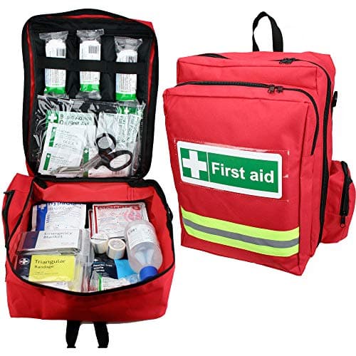 First aid red rucksack with British standard compliance