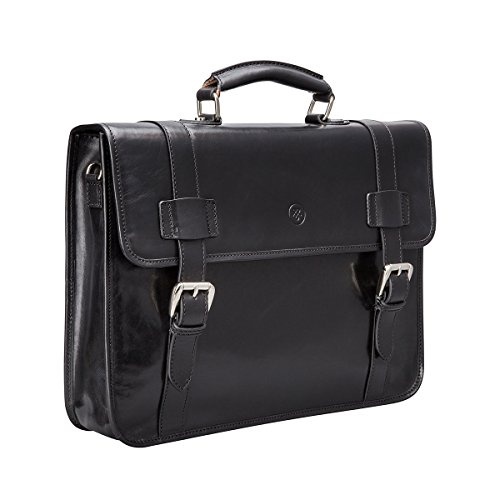 Black leather satchel for 16" laptop for lawyer