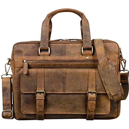 Stilord leather satchel with 15.6 inch laptop compartment