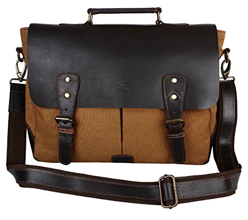 two-tone leather and canvas shoulder bag for young teachers