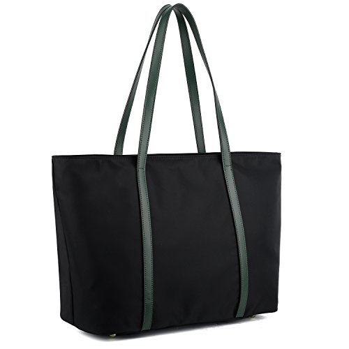 Woman tote bag in green nylon canvas and green leather