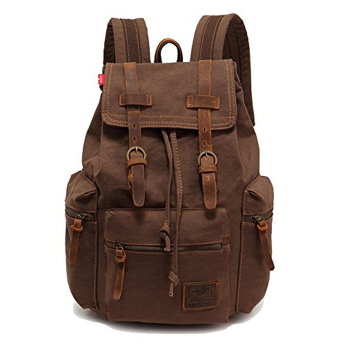 Casual style for this leather and canvas backpack