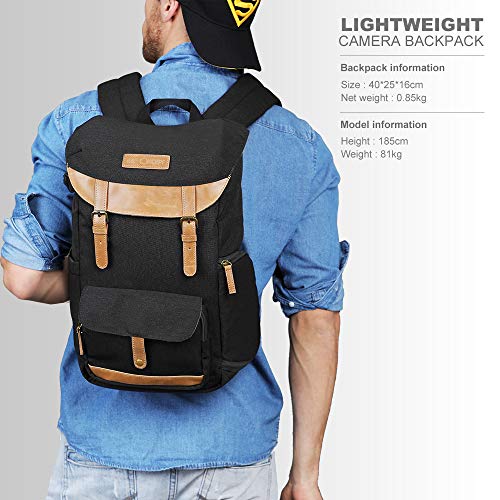 Functional Vintage camera backpack with quick access, black