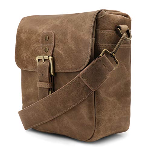 Rectangular camera bag brown vintage leather bag with shoulder strap