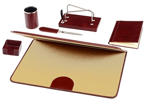 red Italian leather doctor's desk pad Maruse and desk set in leather