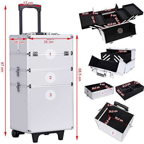 Large capacity with the modular trolley case for beauty professionals (make-up artists, beauticians, hairdressers, etc.).