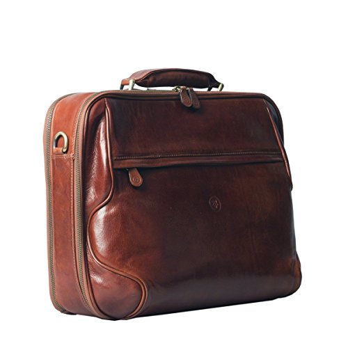 Brown full grain leather computer case for legal profession