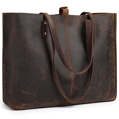 Large capacity Vintage brown leather tote bag for teacher or working girls