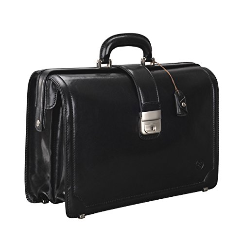 The classic black Maxwell Scott lawyer black leather satchel