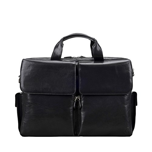 Large computer bag by Maxwell Scott in black full grain leather, modern design