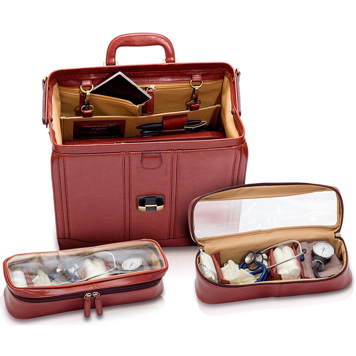 This leather doctor's bag is ultra-functional, with ampoule holders, designed by Elite bag.