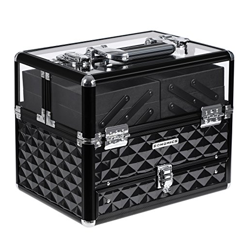 The professional Songmics make-up case in black, transparent and aluminium for make-up lovers.