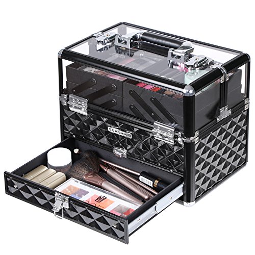 The glamourous Songmics make-up case in black, transparent and aluminium for make-up lovers.