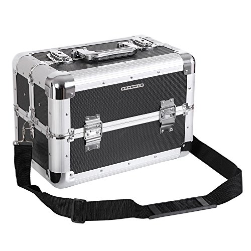 Vanity case in silver and black aluminium for professional make-up designed by Songmics