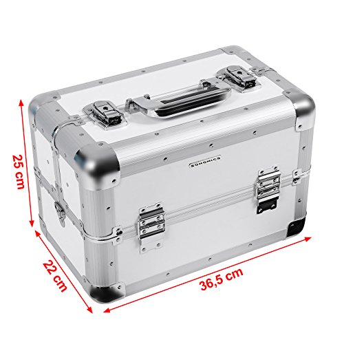 Vanity case in white aluminium for pro make-up designed by Songmics with shoulder strap