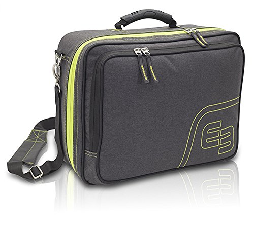 Urban and modern nursing briefcase in grey imitation denim fabric and flashy yellow zips