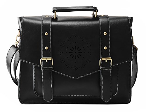 Black retro briefcase for women in black Pu leather by Ecosusi 