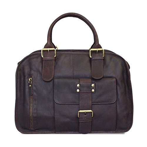 Brown leather XL women's satchel, Stilord