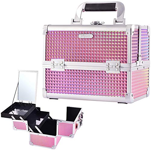 Shinny Pink small beauty case with  mirror 24x17x19cm