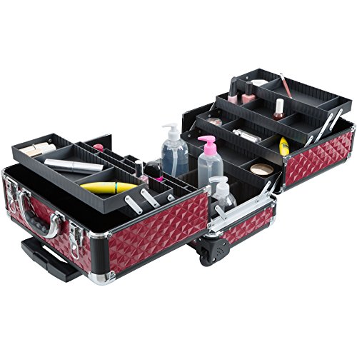 Durability and safety for this professional Beauty case for professional make-up artists, red trolley case, nice organisation and immediate access to make-up for this for this professional Beauty case for professional make-up artists, red trolley case