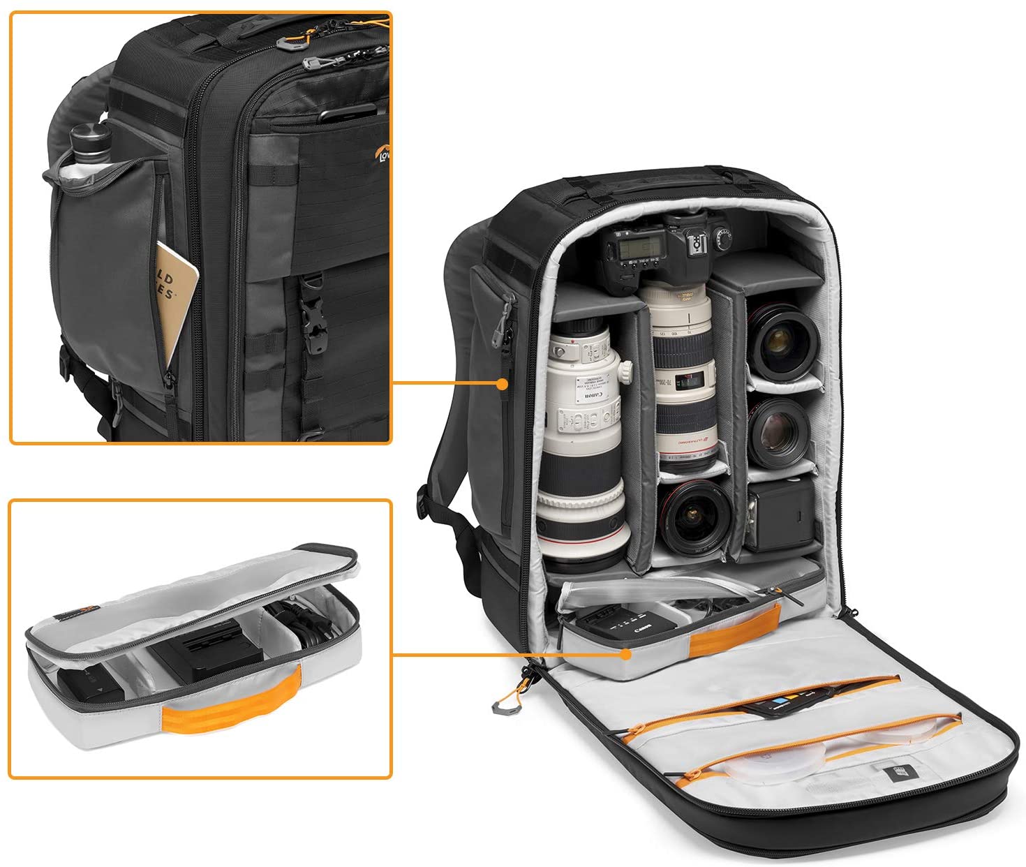 Trolley case for professional camera convertible into a Lowepro backpack