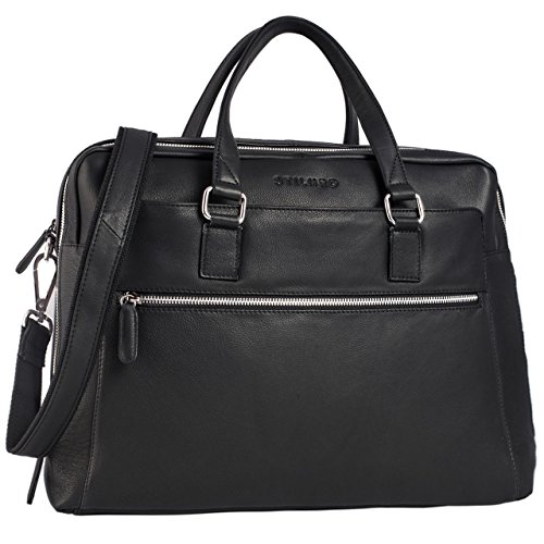 Stilord briefcase for teacher, black leather, 40 cm