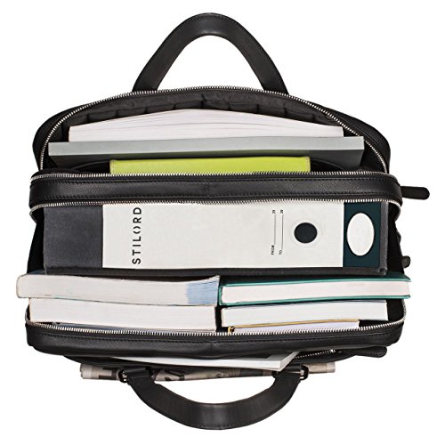 Stilord briefcase for schoolteachers, black leather, 40 cm