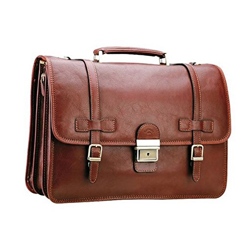 Large brown leather satchel with 3 gussets Katana for teachers