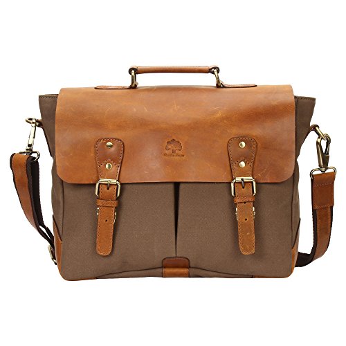 two-tone leather and canvas messenger bag for young teachers